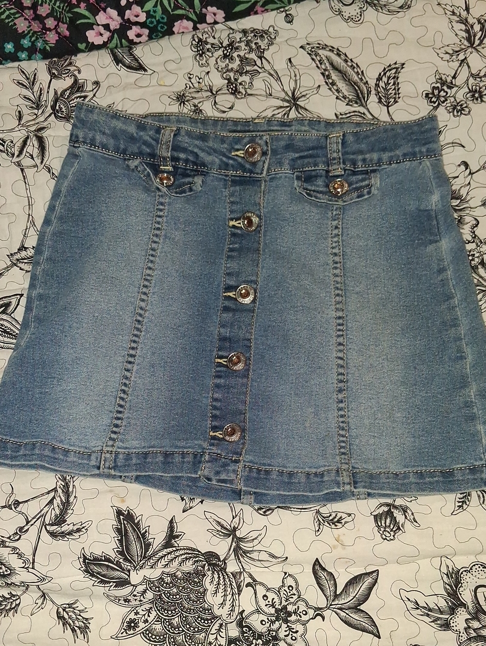 Jordache Blue Denim Button-Front Girls' Mini Skirt